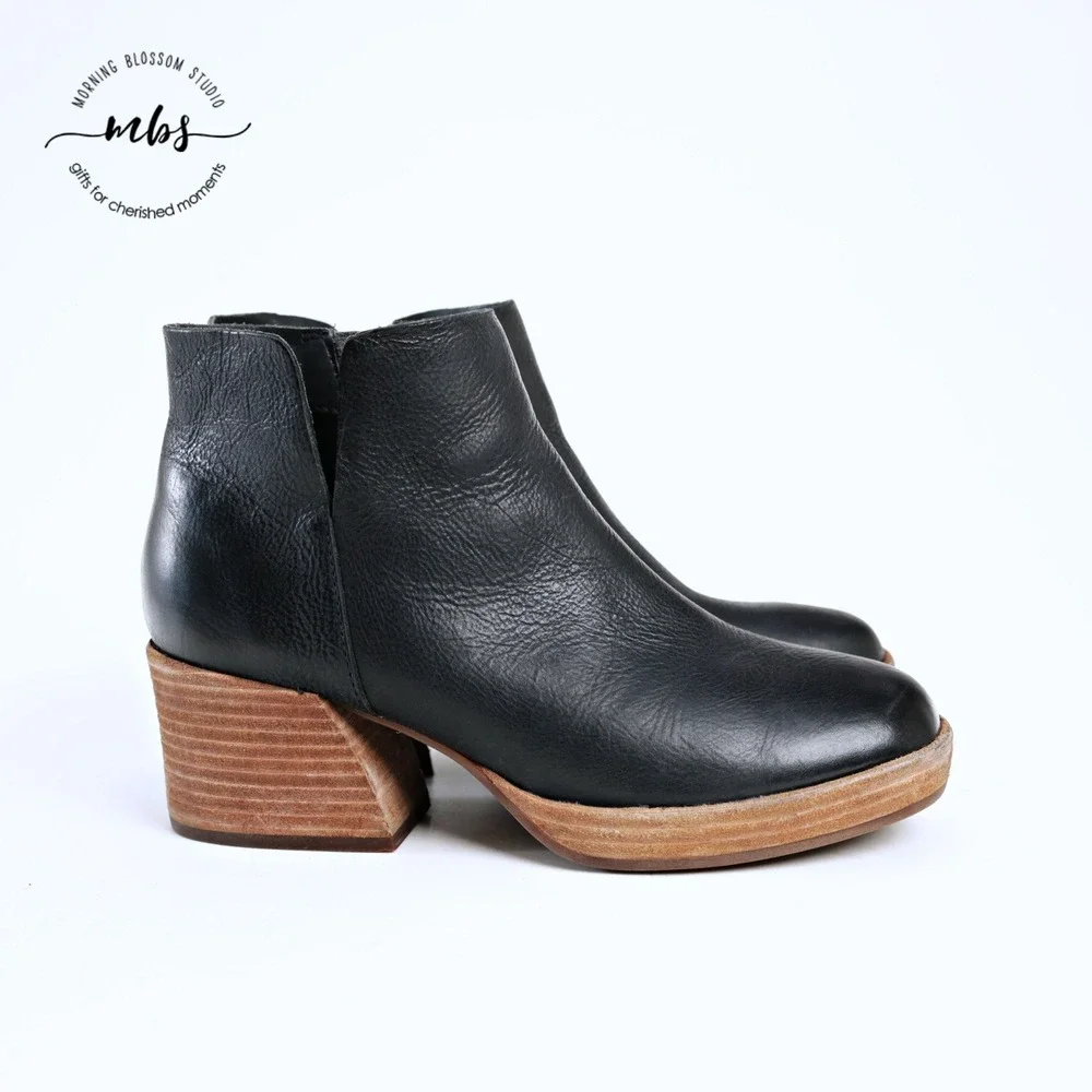 Kork-Ease Rubi Platform Leather Block Heel Boots Black Women‎ 7.5